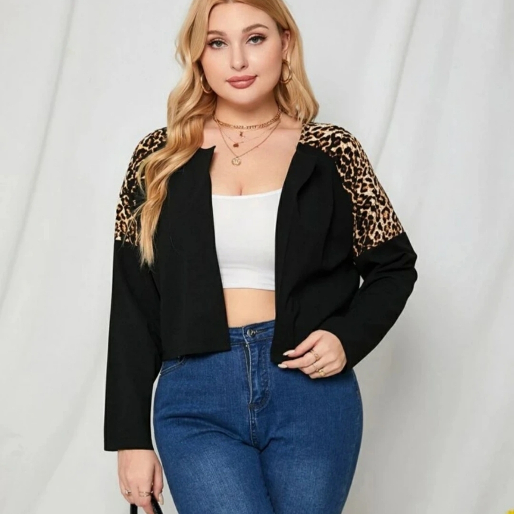 Women's Black Leopard Accent Jacket Shein 4x